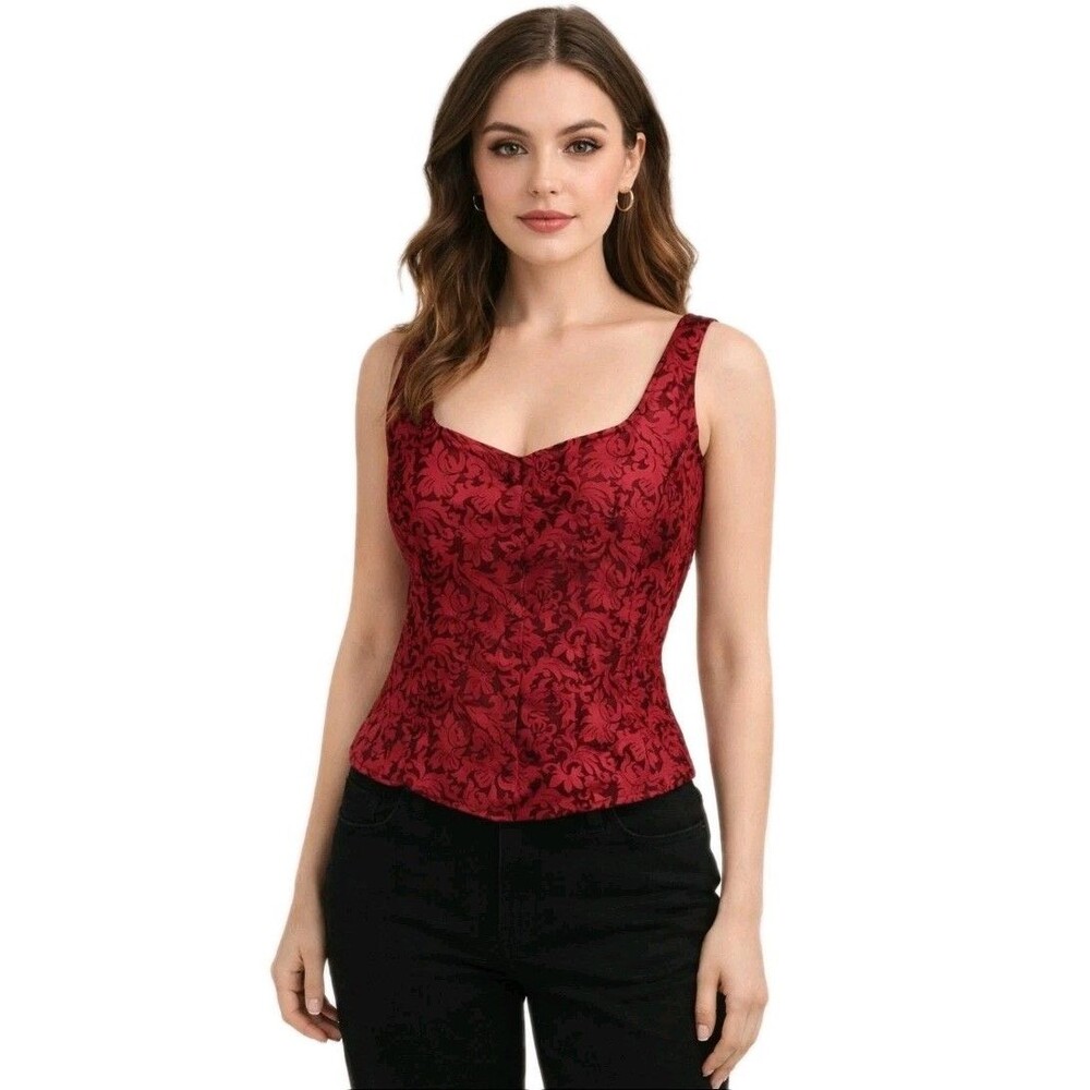 NWT NY&C Womens 10 Gothic Victorian Renaissance Floral Satin Sleeveless Red Top